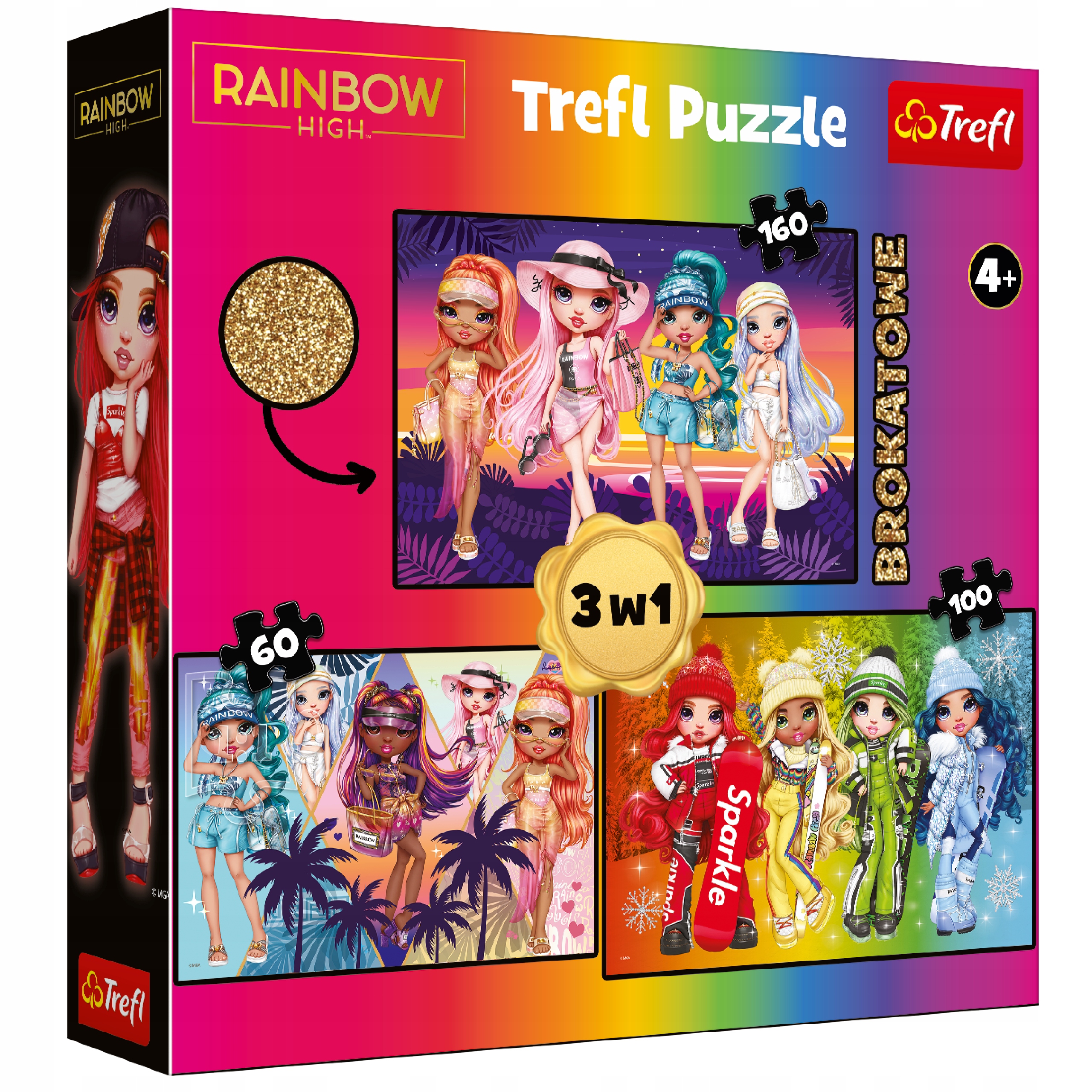 

Brokatowe puzzle 3w1 Rainbow High 320 el. Trefl