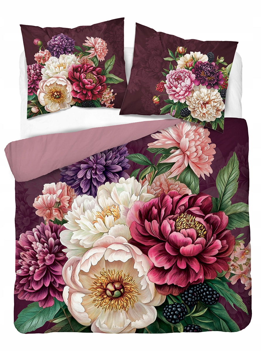 Pościel komplet 220x200 cm Holland 100% bawełna kwiaty ciemna Detexpol