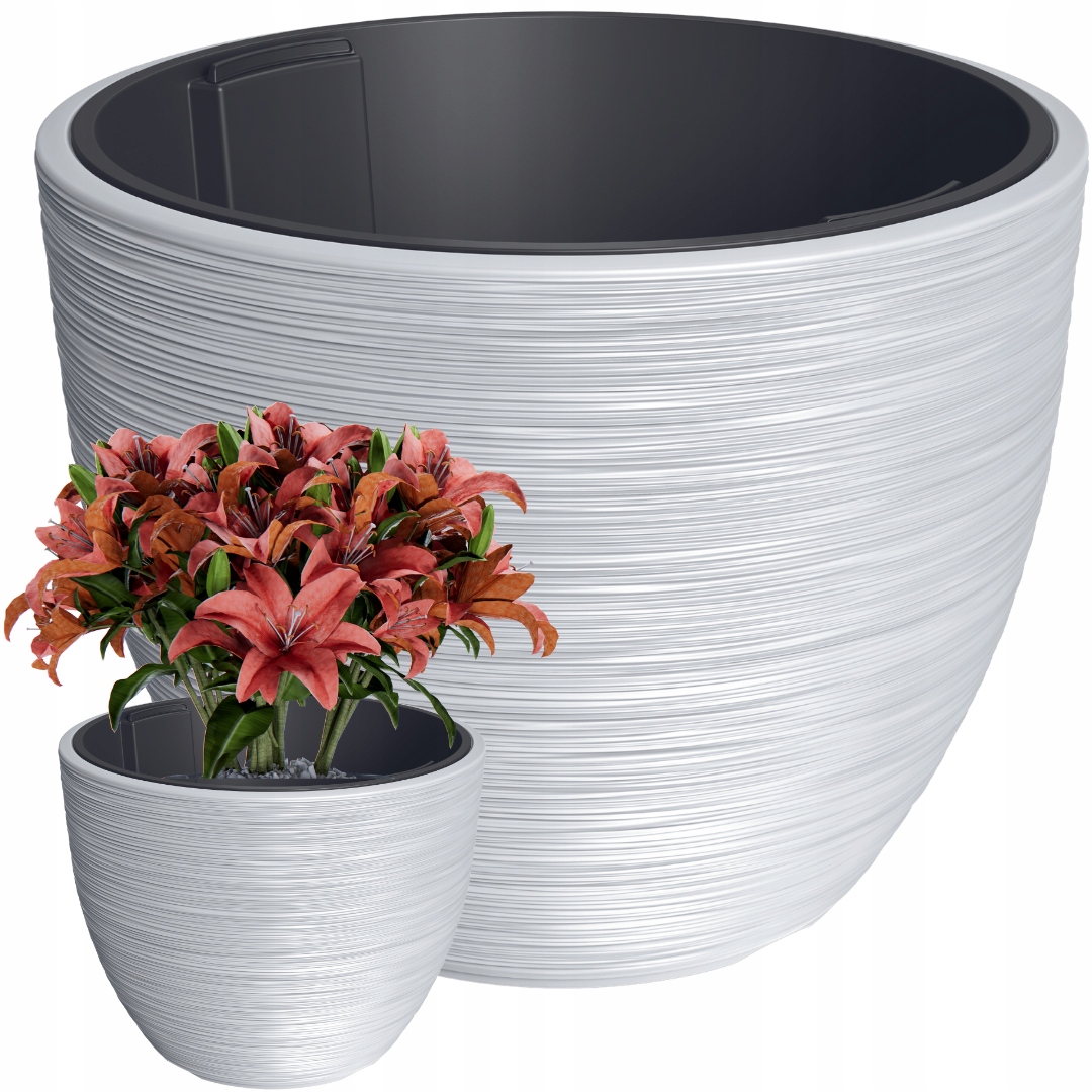 Donica duża z poprzecznym prążkowaniem 57 cm biała z fakturą