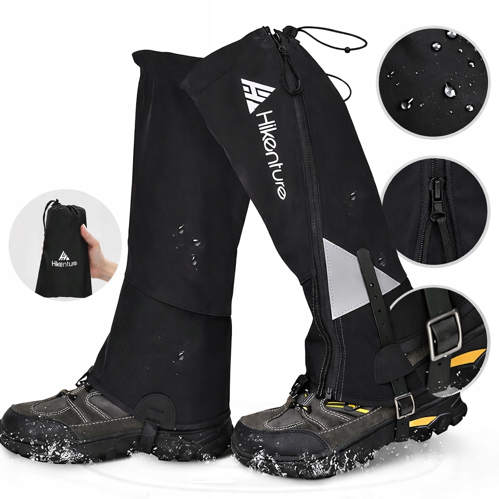 Getry trekkingowe nylonowe S czarne wodoodporne śnieg góry unisex