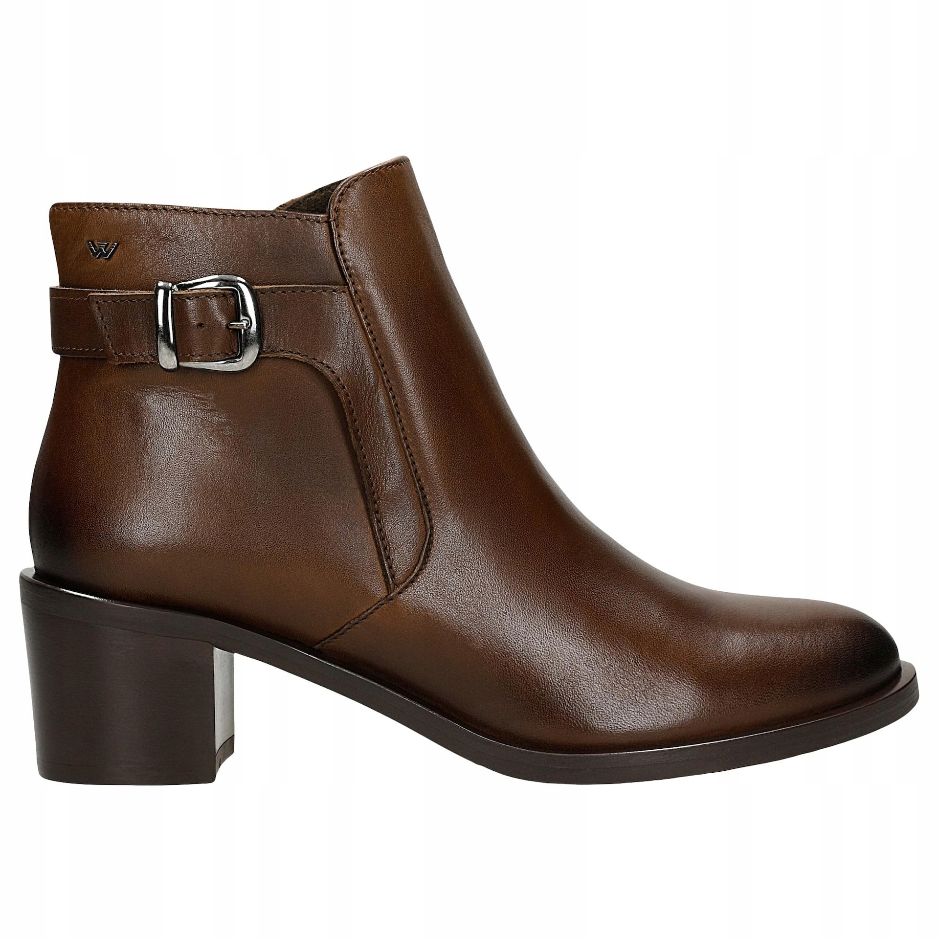 Zateplené kotníkové boty z hnědé lícové kůže na podpatku, velikost vel.