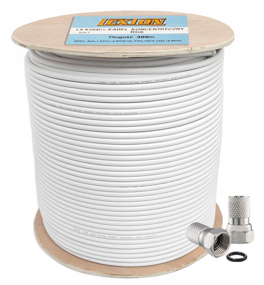 Koaxiálny Anténny Kábel 100 % Meď 300 M Cievka 6.8 MM Zástrčky Zdarma