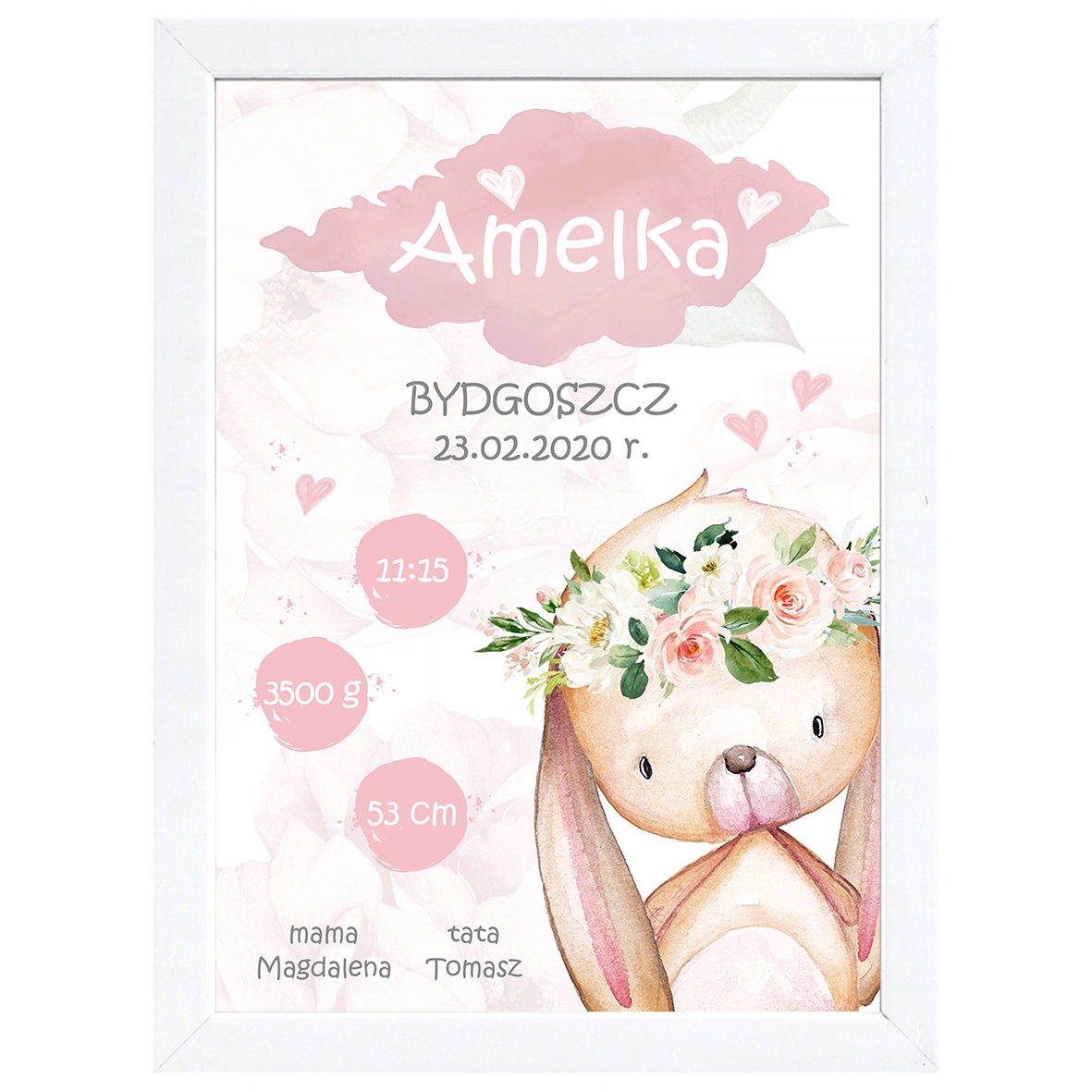 

Metryczka A4+ramka Roczek Chrzest Urodziny