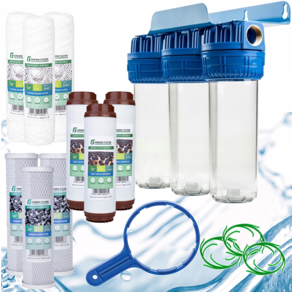 Filtr Wody Wstępny 3 Stopniowy Narurowy Korpus 3/4