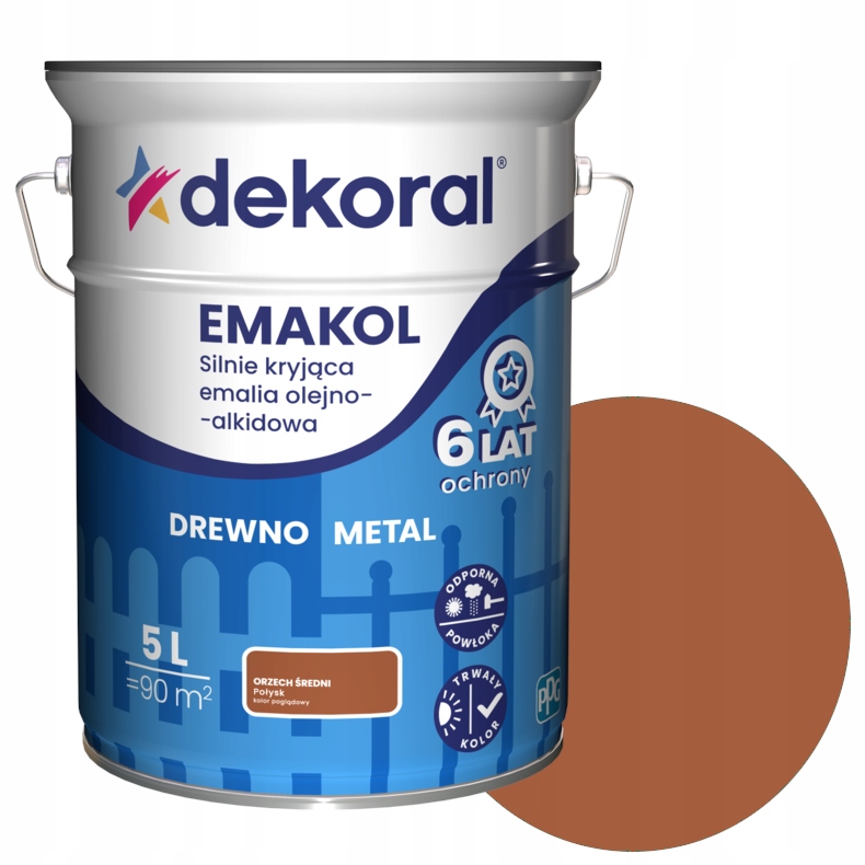 Dekoral Emakol Emali olejno-alkidowa drewno metal Orzech Średni Połysk 5L