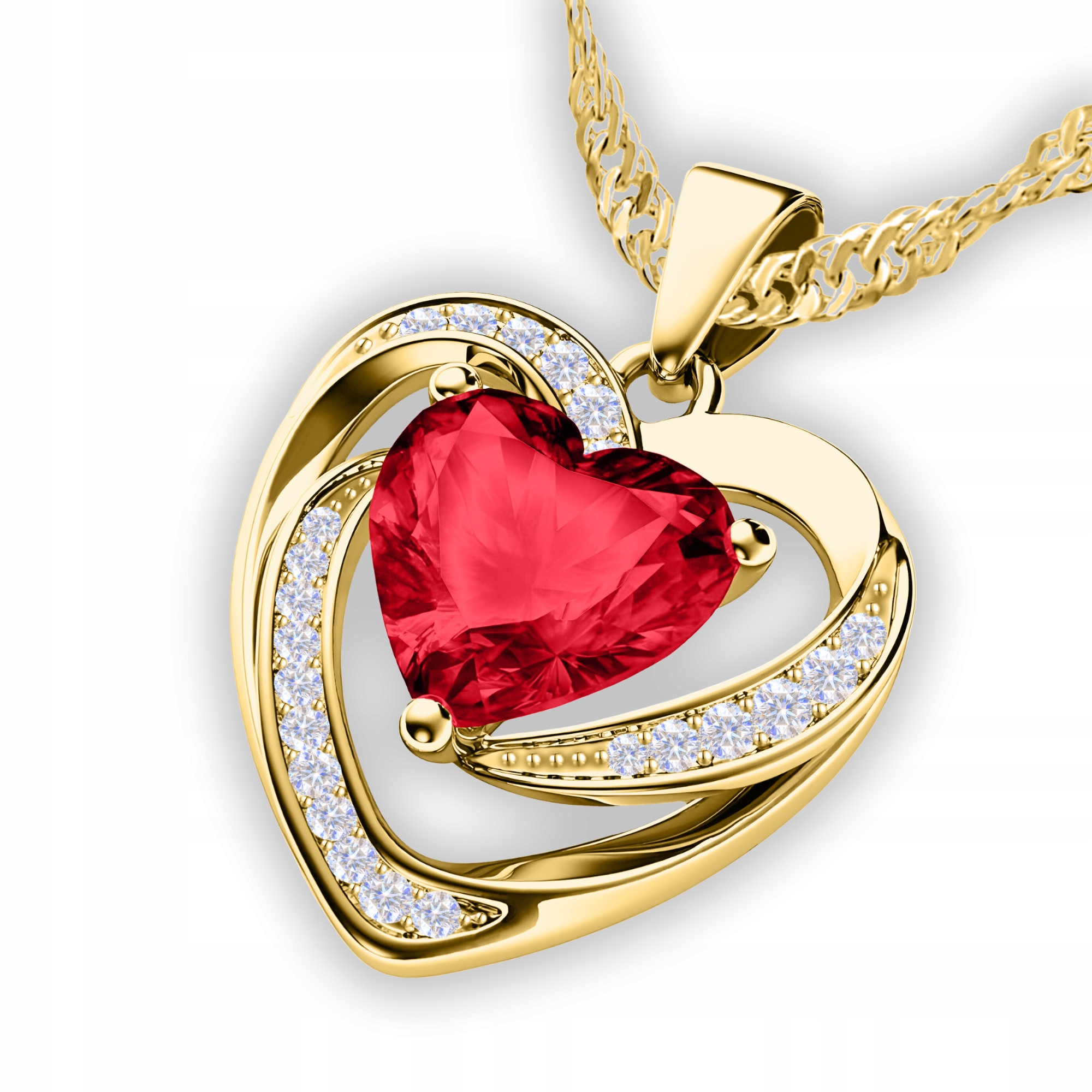 Zlatý Náhrdelník Rubinové Srdce Pozlácený 585 Červený Křišťál Stříbro 925