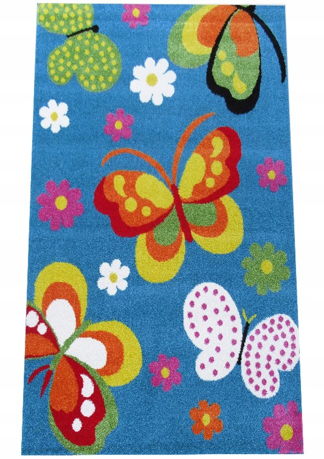 Dětský kusový koberec Motýli na modrém podkladu 200x290