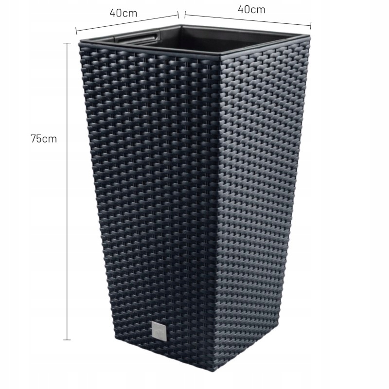 Donica rattan wysoka Rato Square 40x40x75 cm wkładka antracyt dekor