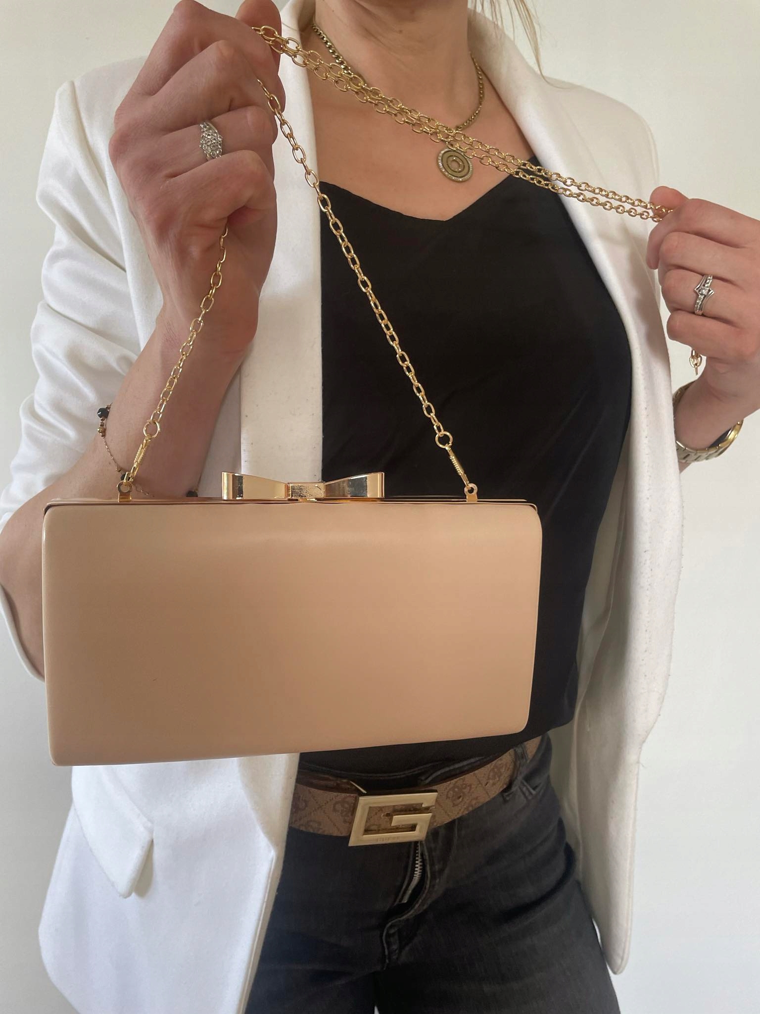 TOREBKA KOPERTÓKA PUZDERKO skóra eko kokarda NUDE Kolor beżowy