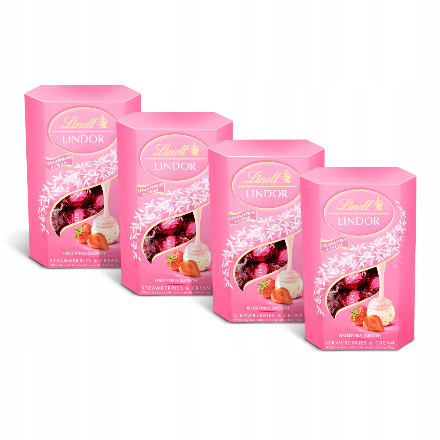 Lindt Lindor Praliny pralinki czekoladki biała czekolada truskawka 200g x4