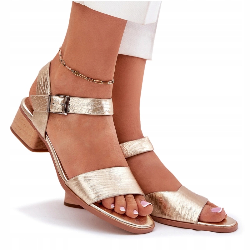 Dámské Sandály Na Podpatku Z Přírodní Kůže Maciejka N6802-25 Zlaté 37