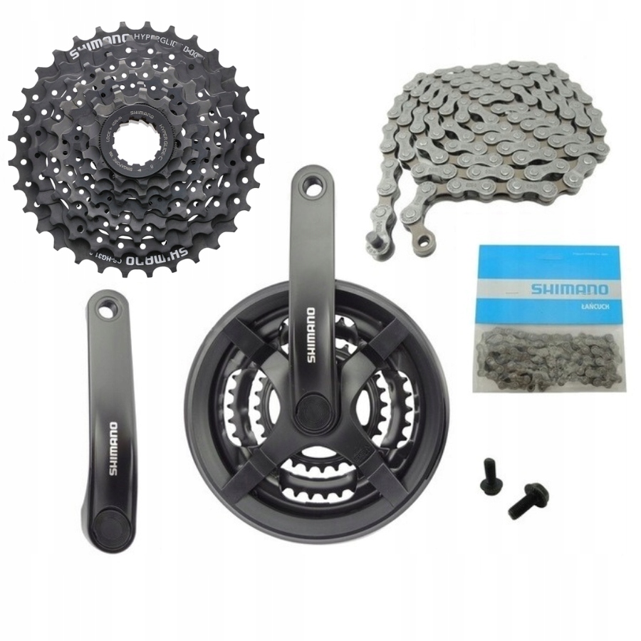 Zestaw napędu Shimano 8rz, korba 42z kaseta 11-32 łańcuchhg40,