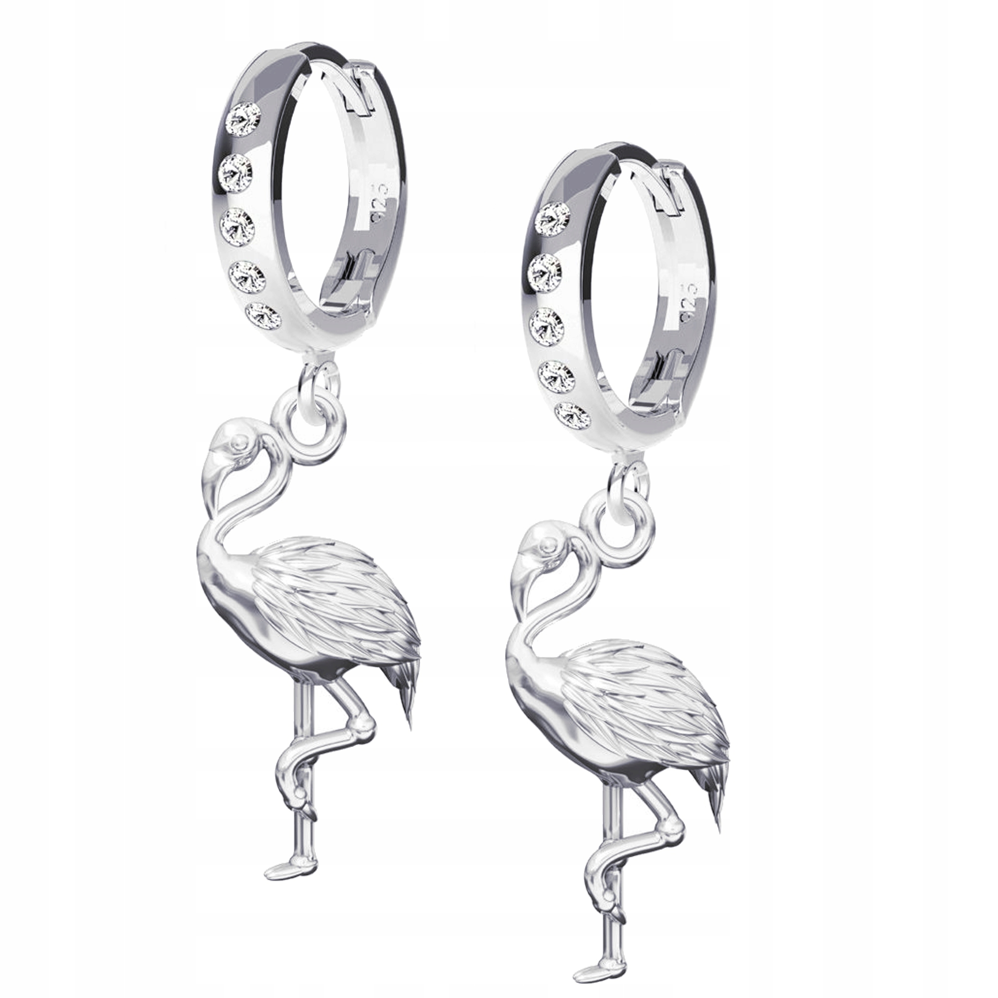 Stříbrné 925 náušnice Plameňák 3D Bigle pouta Harmonie srdce a mysli