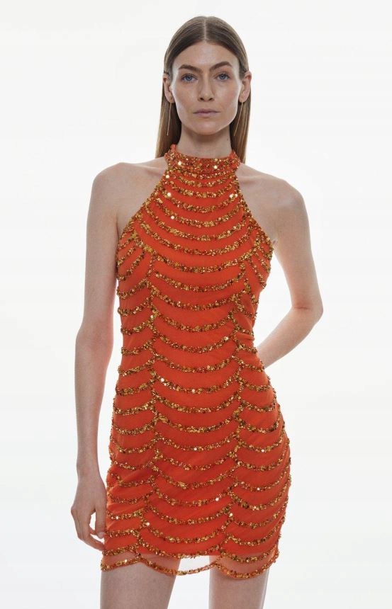 Karen Millen Šaty Oranžová Zdobená 36 Y1A