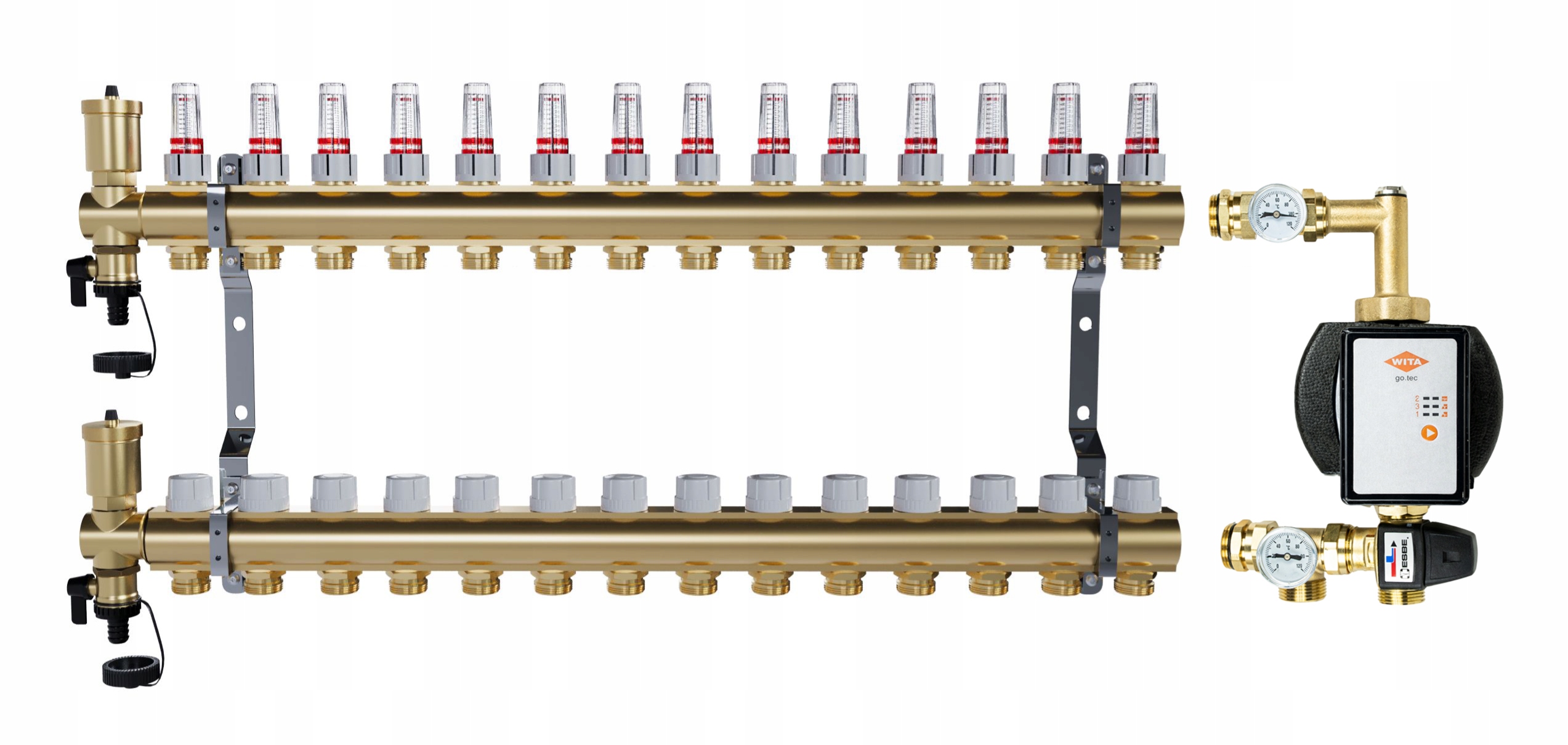 Rozdělovač pro podlahu 14 mosazných sekcí pro vytápění Čerpadlo Wita