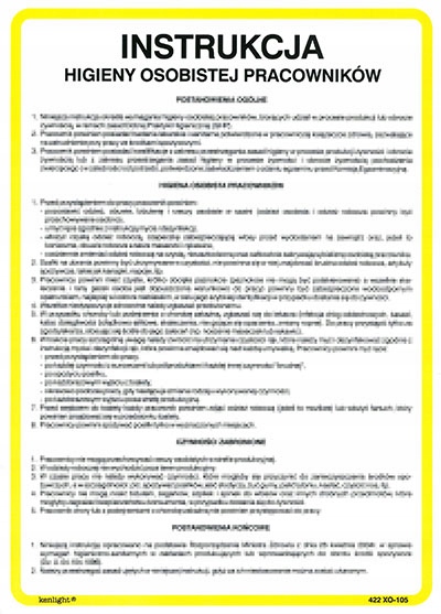 INSTRUKCJA HIGIENY OSOBISTEJ PRACOWNIKÓW 25x35 CM PCV