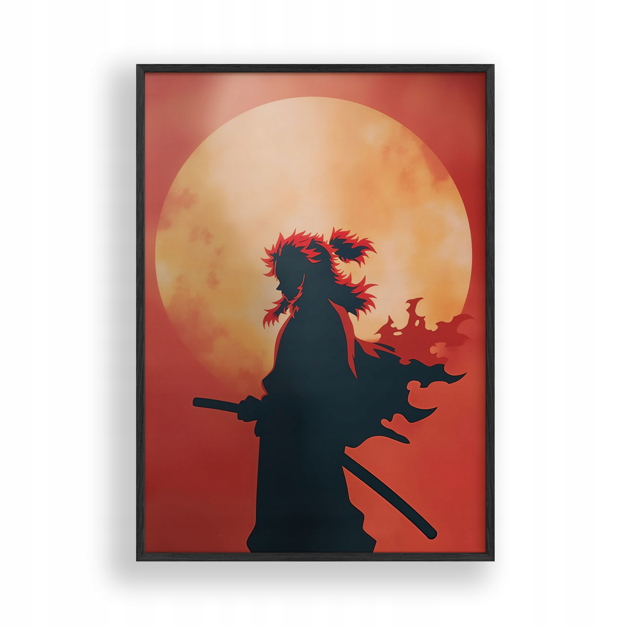 Obraz Demon Slayer Rengoku Silueta Plakát Rámeček Dřevěný Černý 30x42 cm