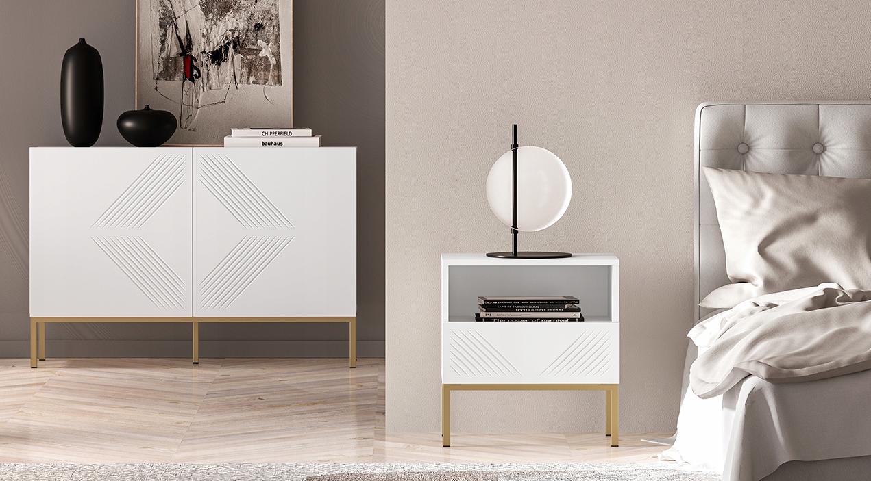 Nowoczesny Stolik Nocny Ryflowany 50 cm Biały KLERMO ML