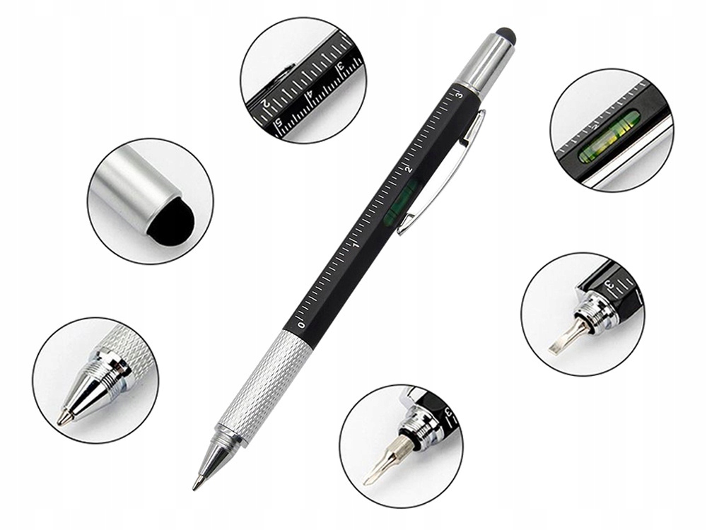 DŁUGOPIS WIELOFUNKCYJNY ŚRUBOKRĘT MULTITOOL 6W1 MIARKA POZIOMICA Model Multitool 6w1