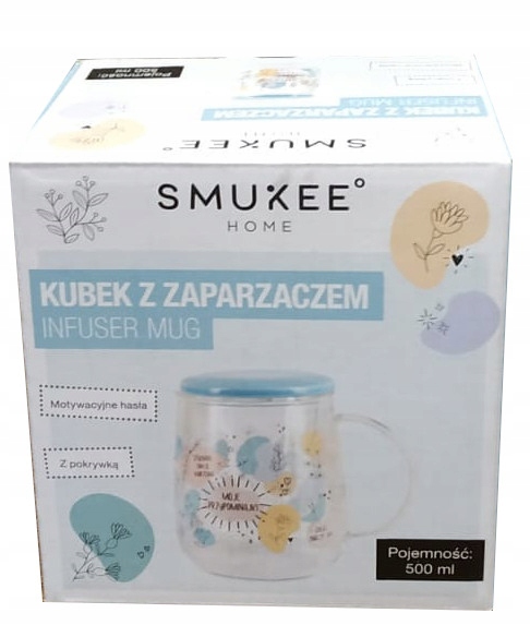 Kubek szklany 500 ml ze szklanym zaparzaczem i ceramiczną pokrywką Smukee N EAN (GTIN) 5905118039933