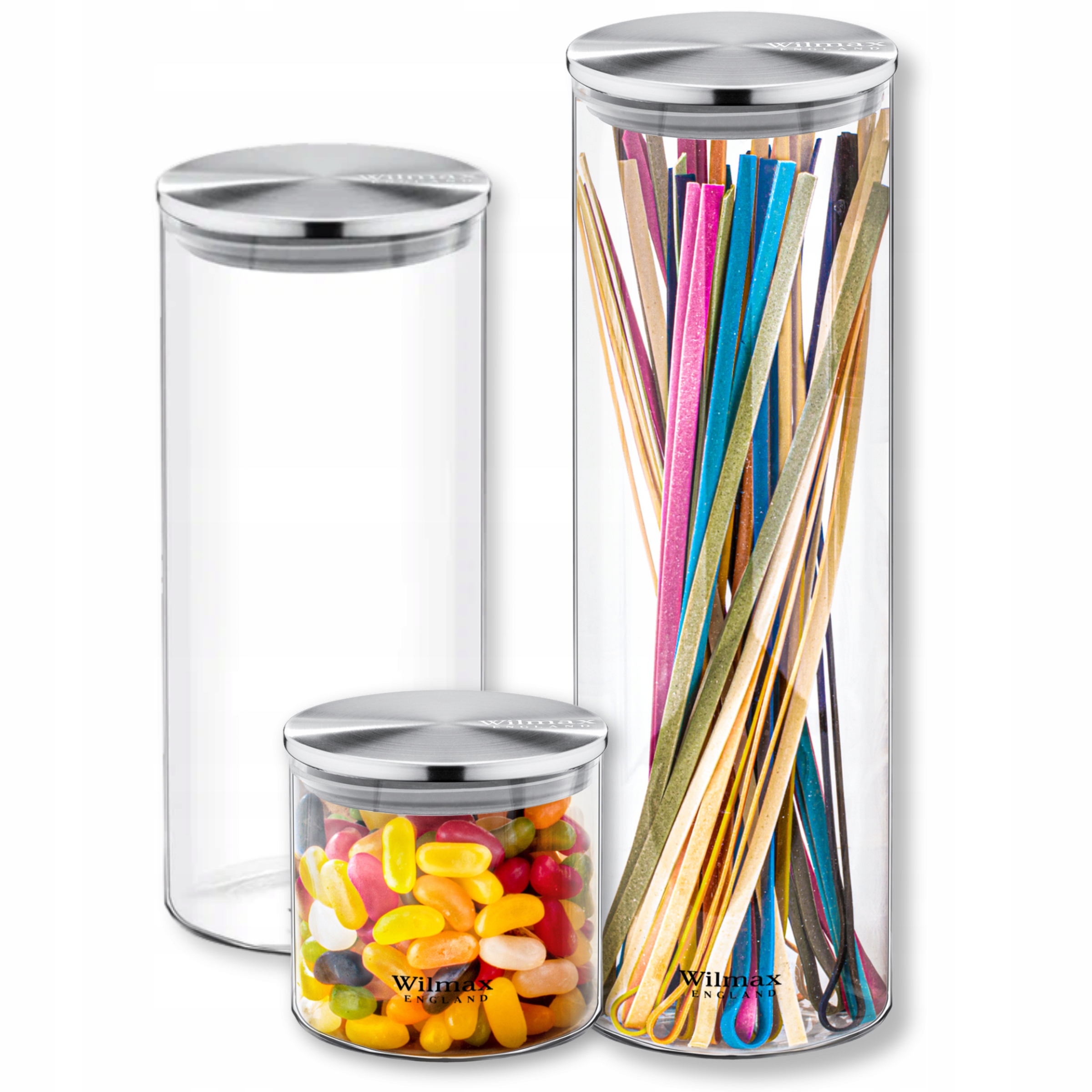 Skleněná nádoba s kovovým víkem Wilmax, sada 3 ks