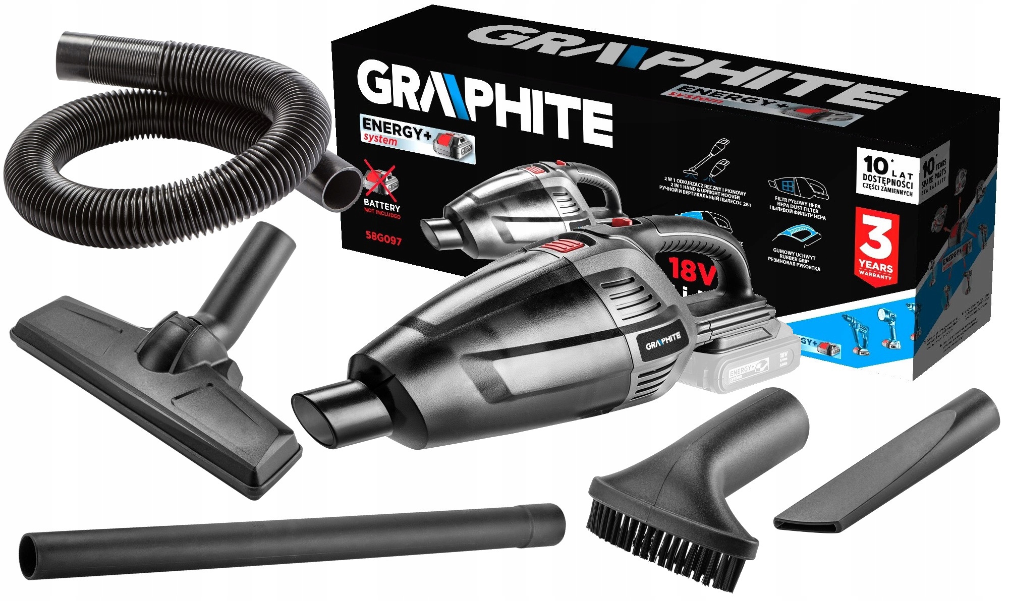 Vysavač 2v1, ruční a vertikální Energy+ 18 V bez akumulátoru Graphite