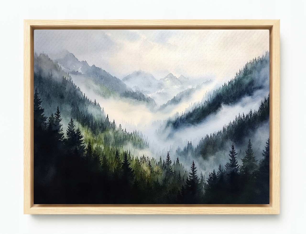 Obraz Rama American Box Krajina Akvarel Hory Vrcholy Lesa Stromy Mlha 80x60
