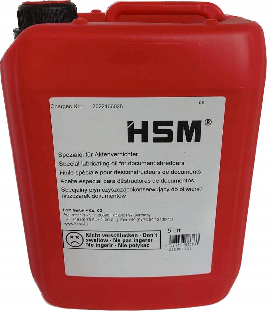 

duży Płyn Olej do Konserwacji Niszczarek Hsm 5L