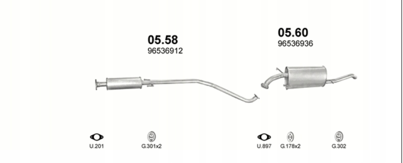 TŁUMIK ŚRODKOWY CHEVROLET AVEO KALOS 05.58 Numery katalogowe zamienników BOSAL 284-337