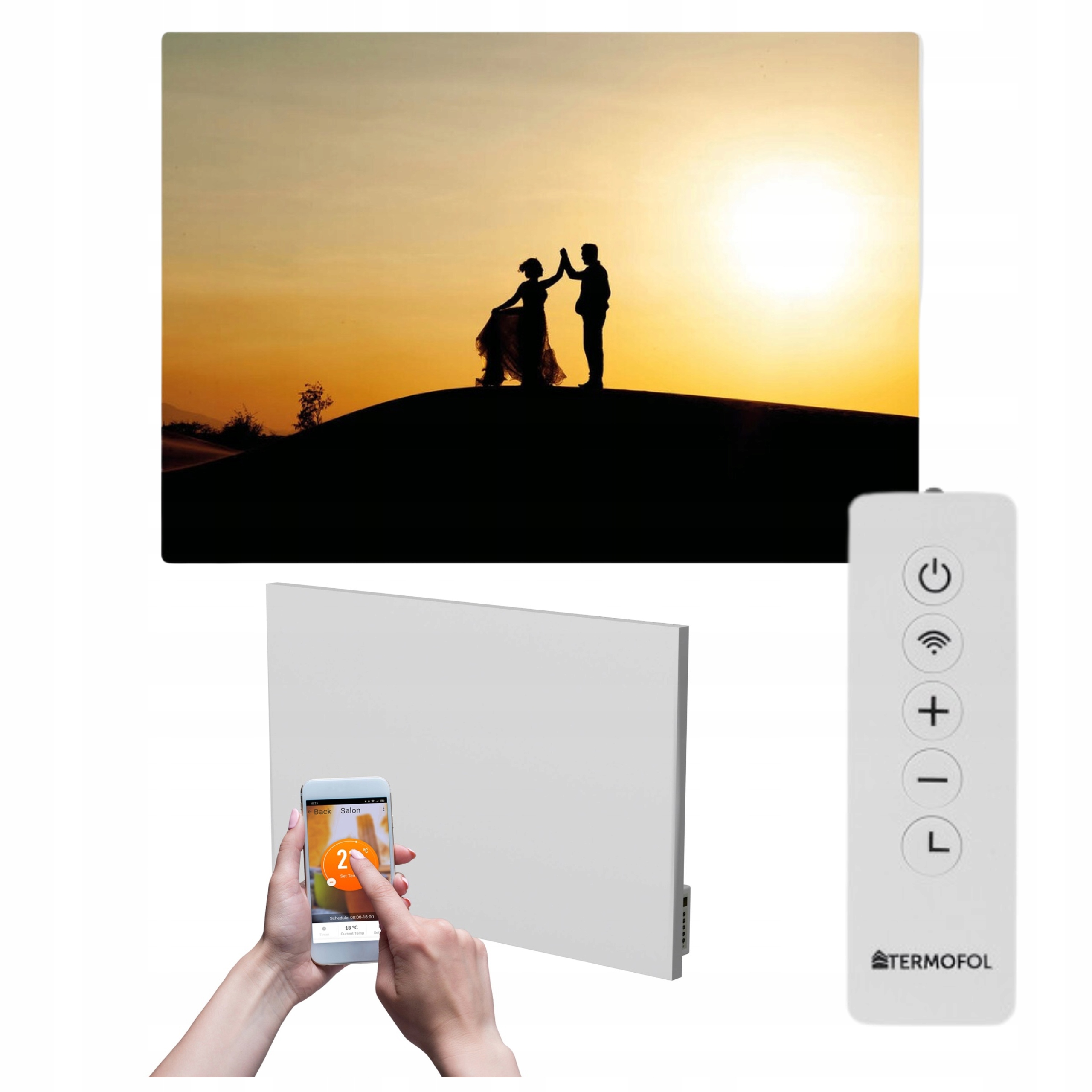 Infračervený ohrievač obraz mladá dvojica západ slnka 500 W 85x60 cm WiFi