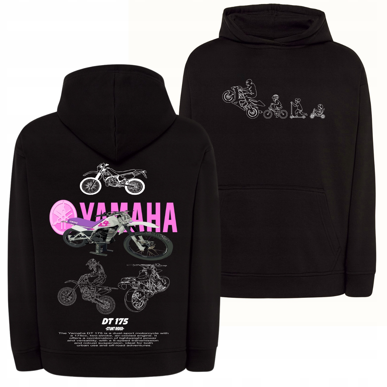 Oversize Mikina Hoodie Pro Fanoušky Motokrosu Yamaha Motocykl Dt 175 CC Cross