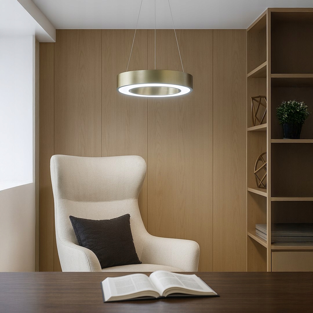 Lampa Milagro Union 1 utieraný zlatý veľký kruh do kancelárie, obývačky, jedálne