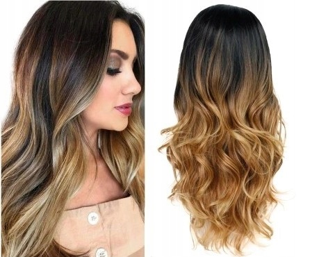 

Peruka ciemny Brąz Blond ombre fale czepek Gratis