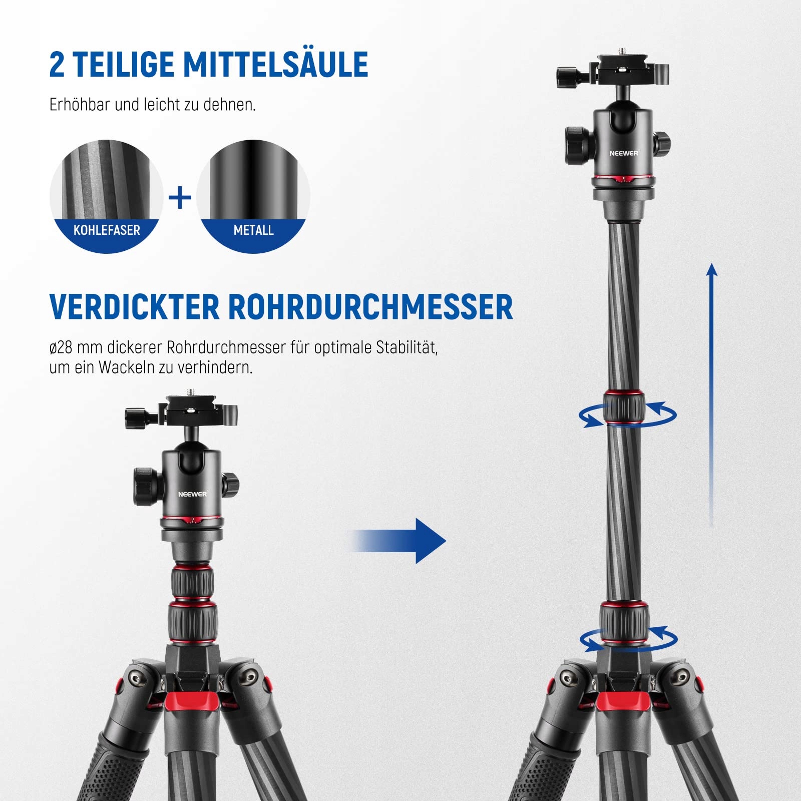 NEEWER Statyw Podróżny Z Włókna Węglowego 360° Głowica Kulowa Monopod — miniatura 2