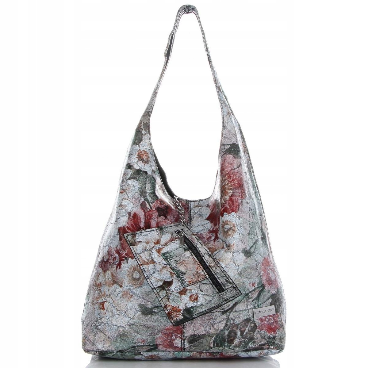 Kožená taška Shopper Bag s květinami Vittoria Gotti Černá