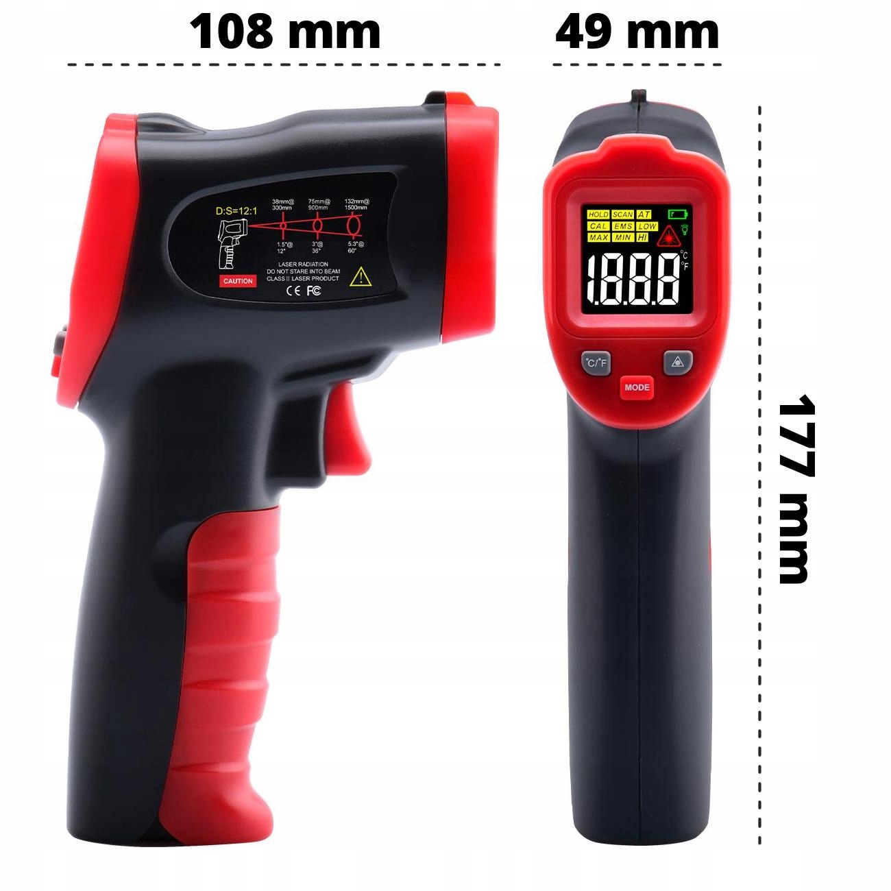 PIROMETR TERMOMETR LASEROWY BEZDOTYKOWY NA PODCZERWIEŃ EMISYJNOŚĆ -50+600°C Zakres pomiaru temperatury od -50 do 600°C