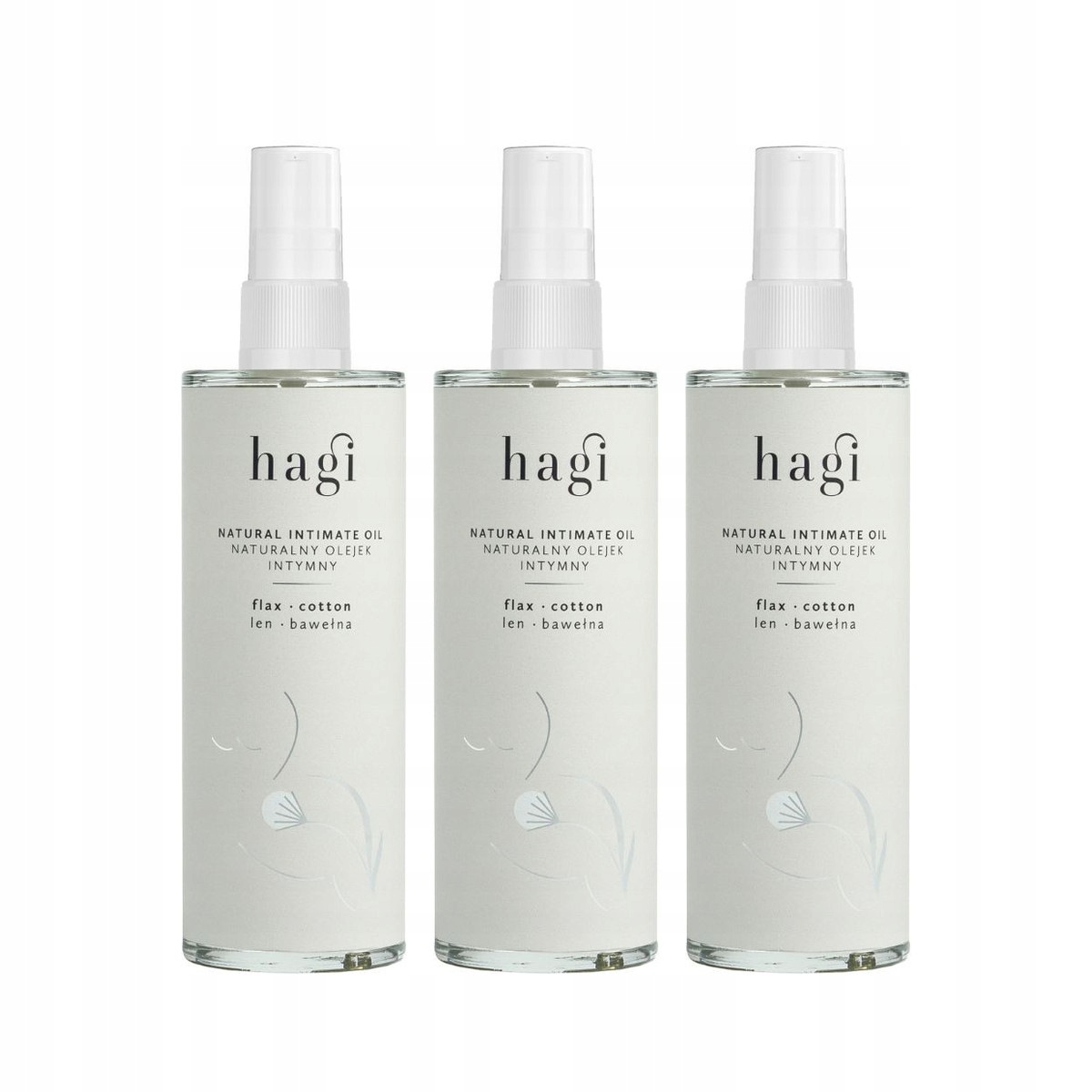 Zestaw: 3x Hagi Len i bawełna, naturalny olejek intymny 100 ml