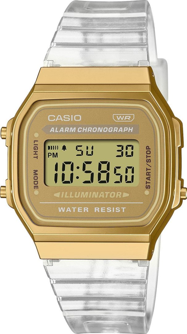 Zlaté Elektronické Dámské Hodinky Casio Vintage Transparentní Pásek