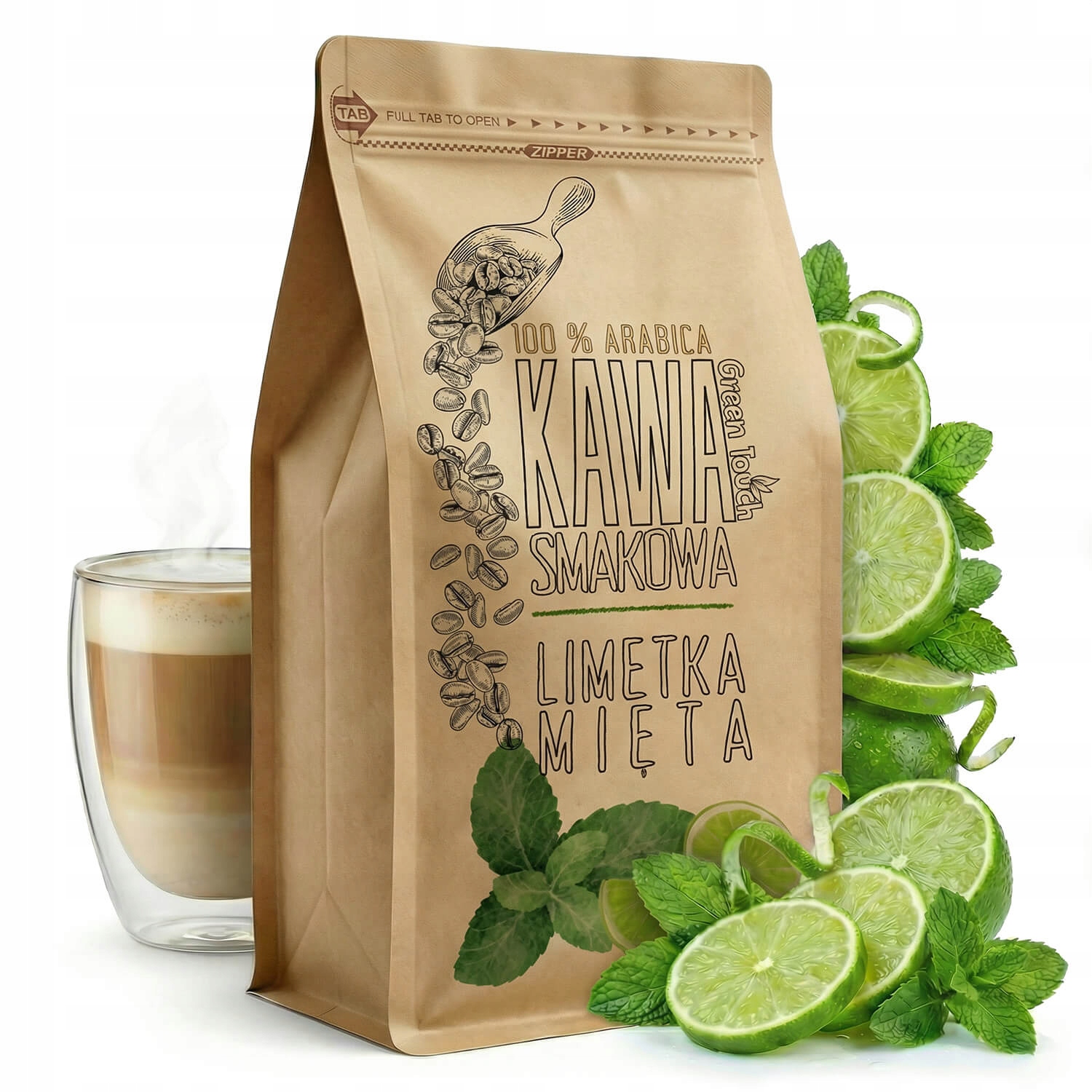 Levně Káva Zrnková příchuť Limetka S Mátou mátová limetka 1 kg Green Touch