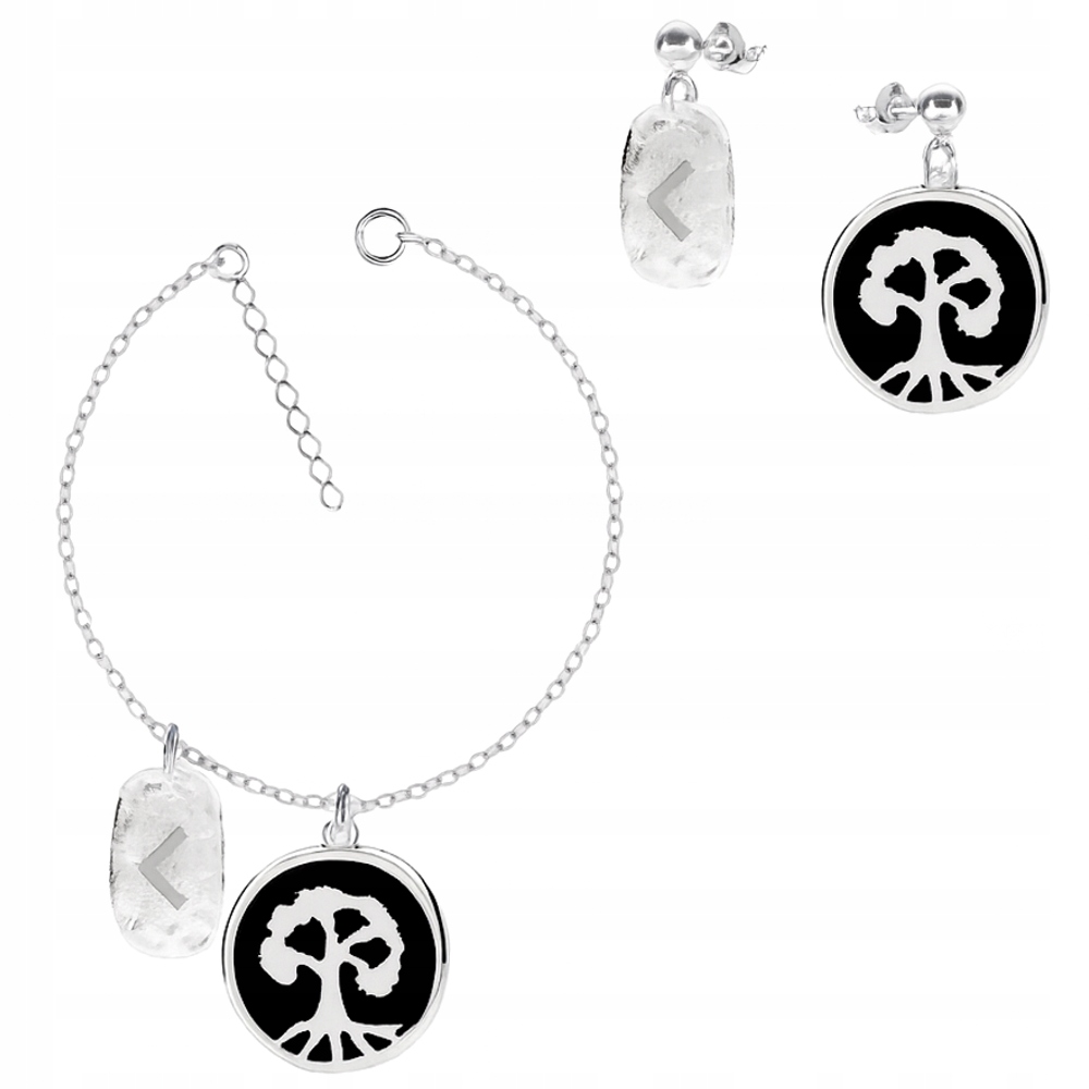 Dřevo Yggdrasil A Runa Kenaz Wiking Stříbrný komplet rolo oval stříbro 925