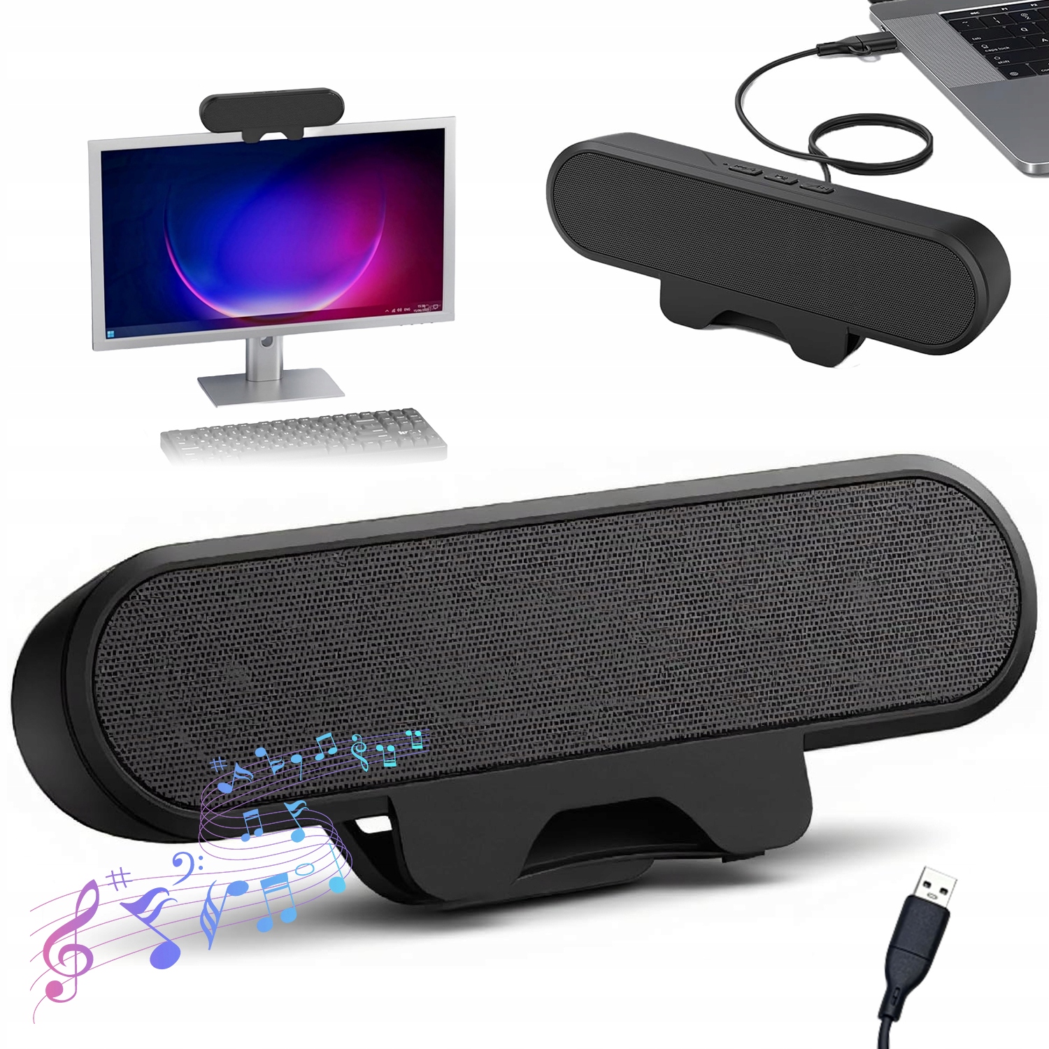 GŁOŚNIK KOMPUTEROWY USB Z KLIPSEM SPRĘŻYNOWYM STEREO DO MONITORA