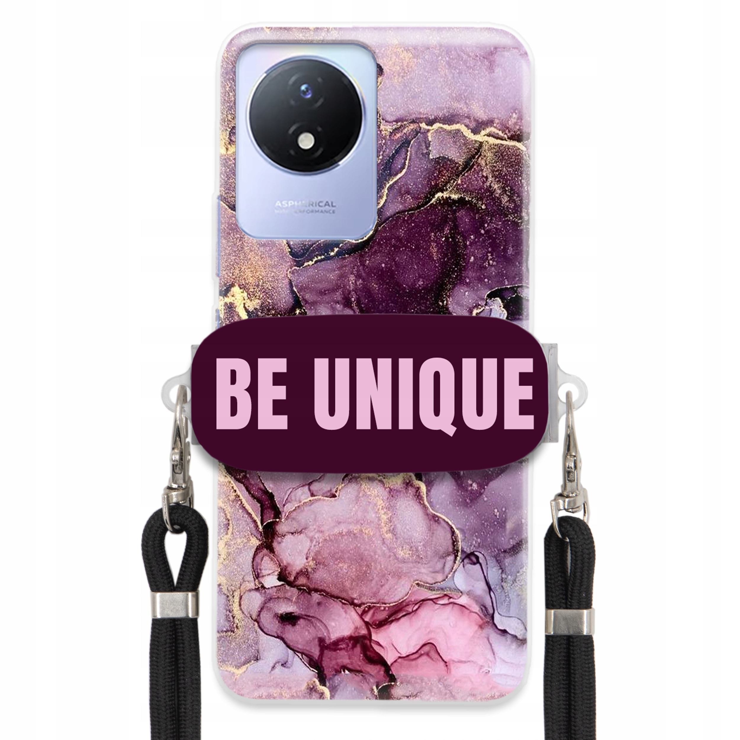 Prémiové puzdro pre Vivo Y11 2023 Case Uchywt Šnúrka Čierna Fialová Mramor