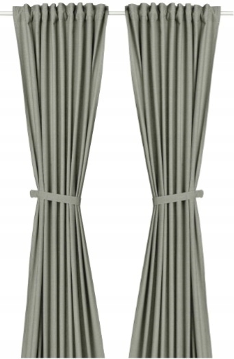 Ikea Lenda záclony s viazaním 2 ks 140x300 sivozelené