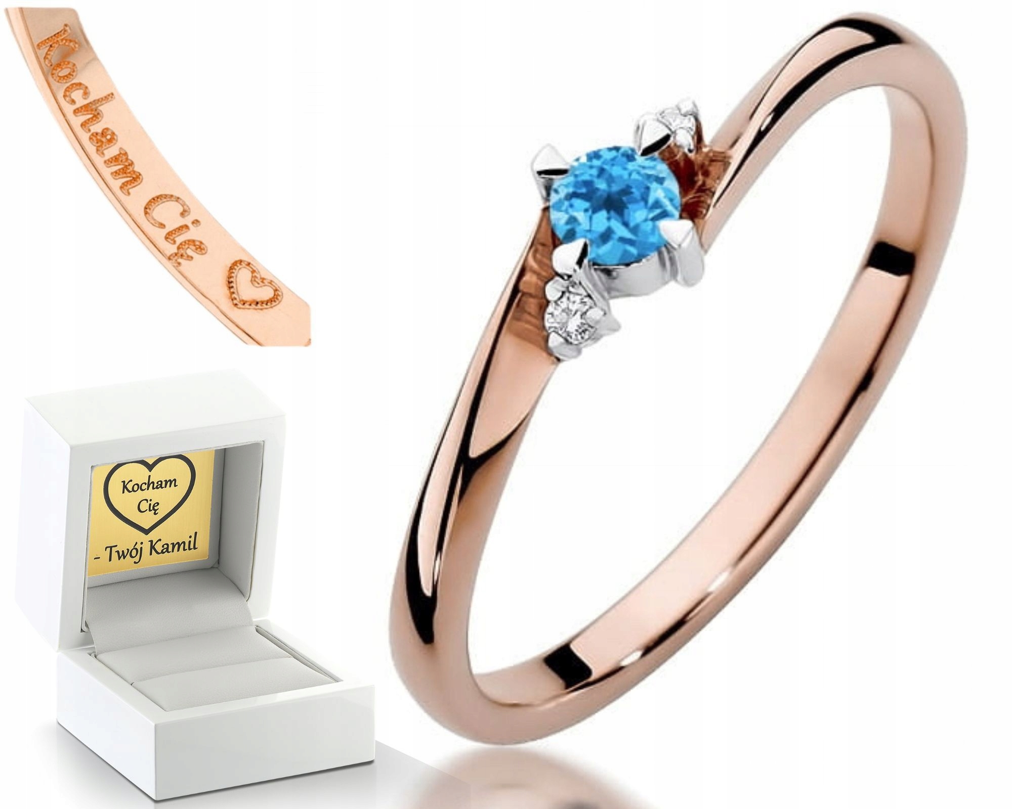 Zásnubní Prstýnek Růžové Zlato Topaz A Diamanty Gravírování 585 Dárek