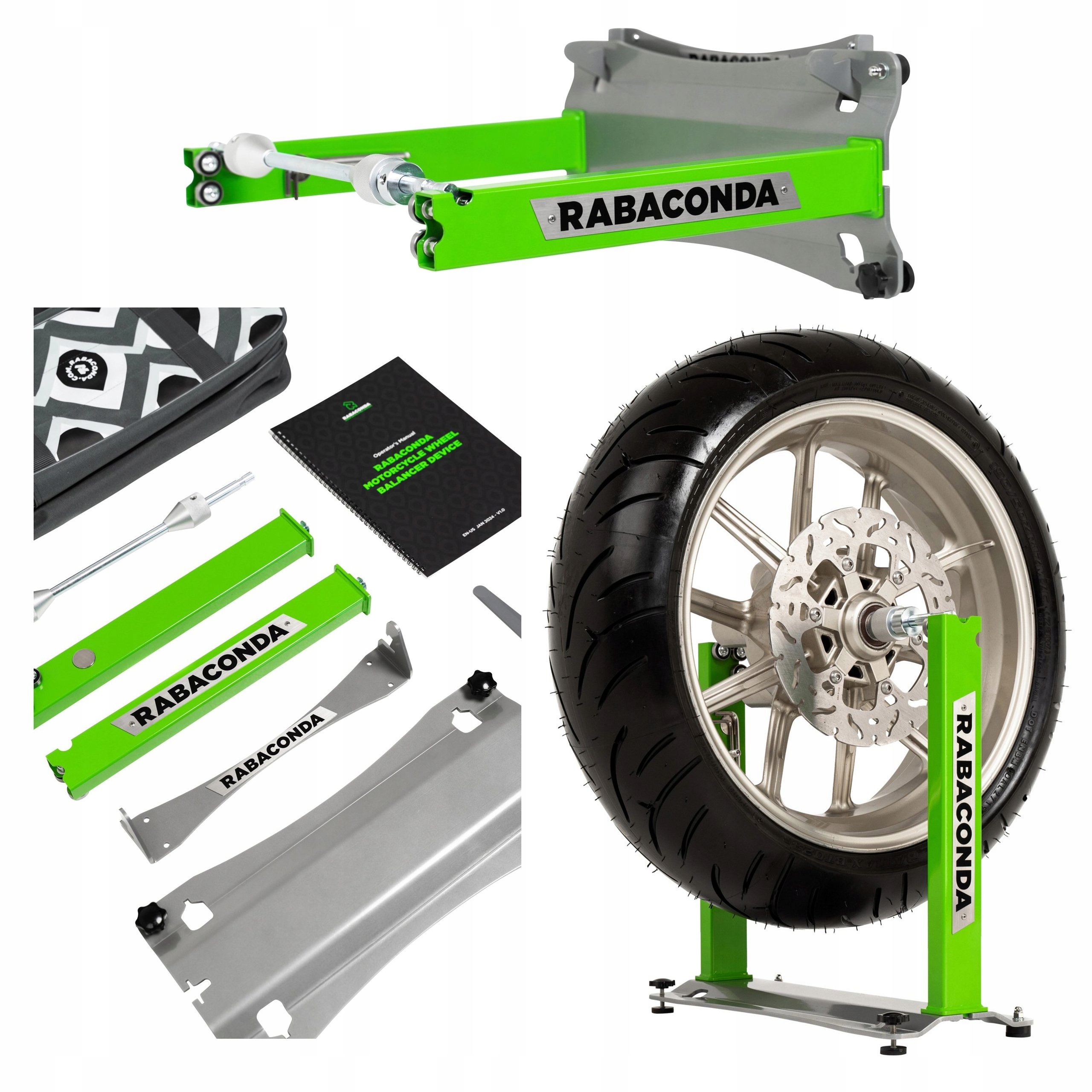 Vyvažovač Motocyklových Kolies Pre 21" Montážny Držiak Rabaconda Je Robustný