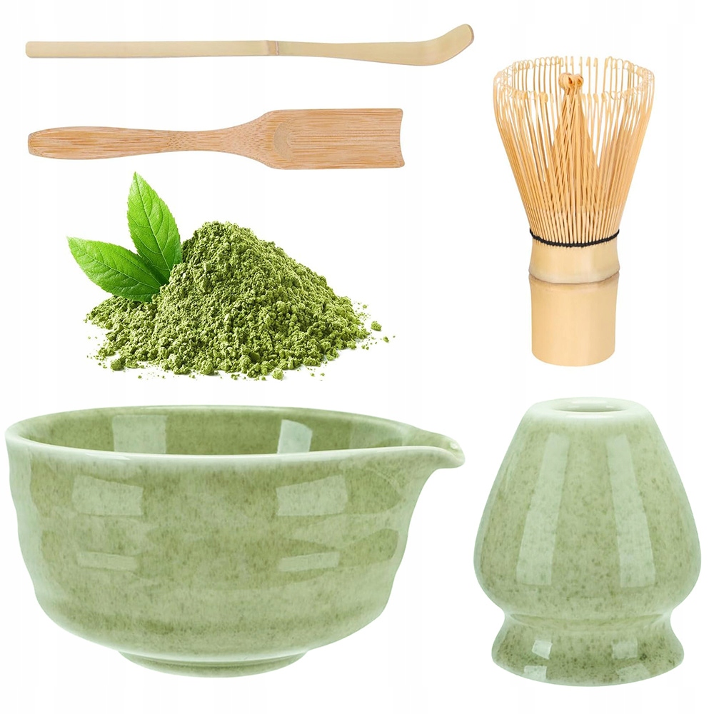 Levně Sada Příslušenství Pro Matcha – Chasen, Miska, Lžíce, Stojan, Zelená