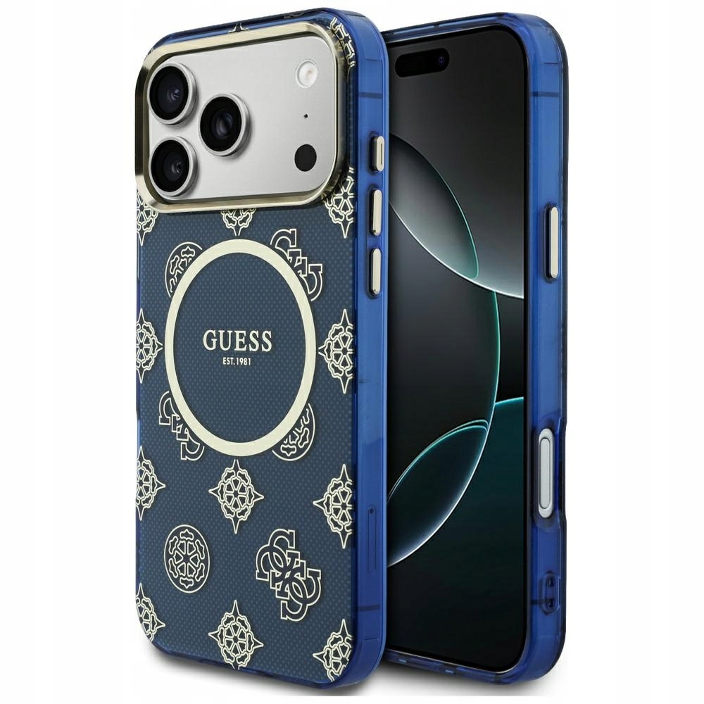 Pouzdro Guess IML Peony Dot MagSafe pro iPhone 17 Pro Max, modré