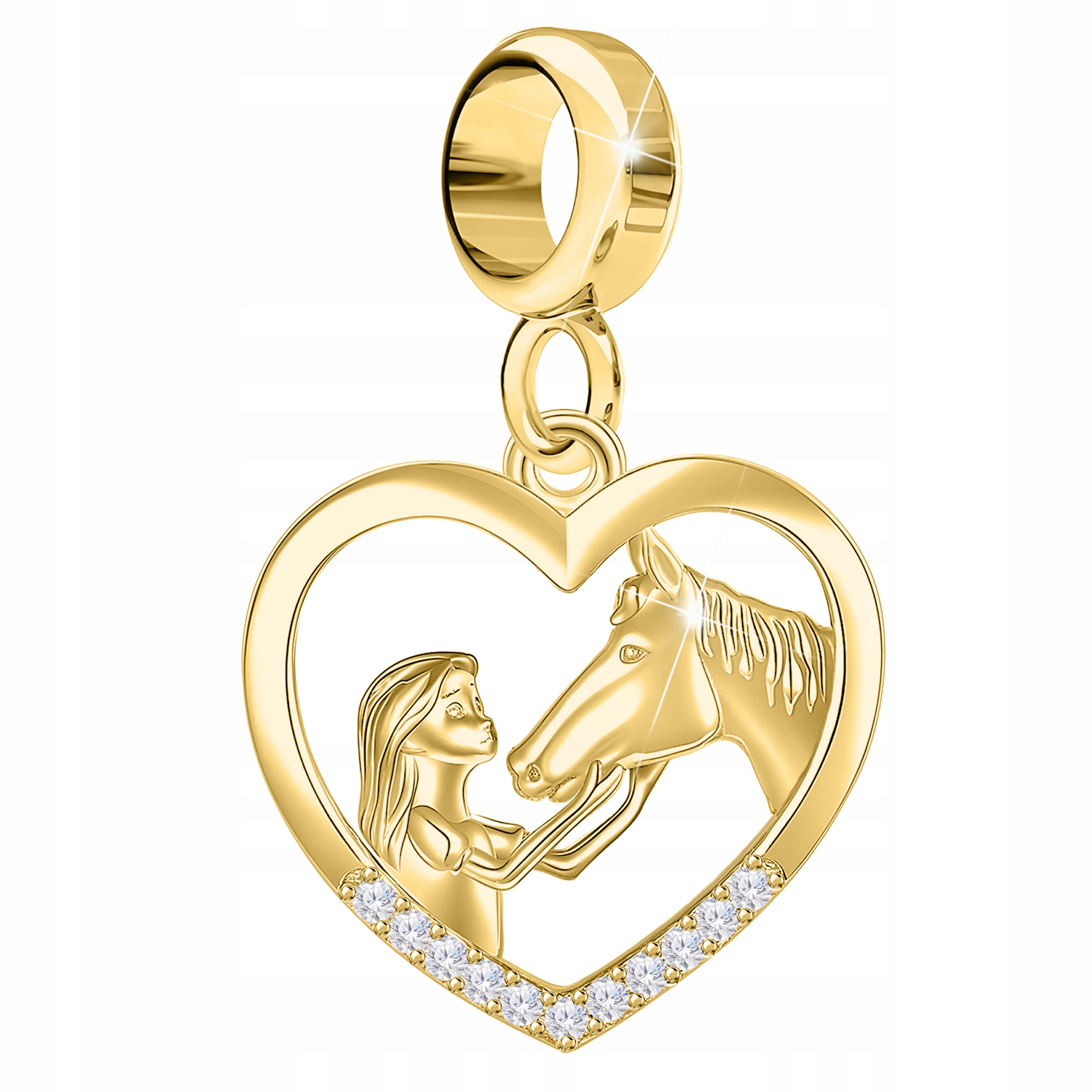 Charms Zlatý kůň Srdce s zirkony Srdíčko s koněm Stříbro 925