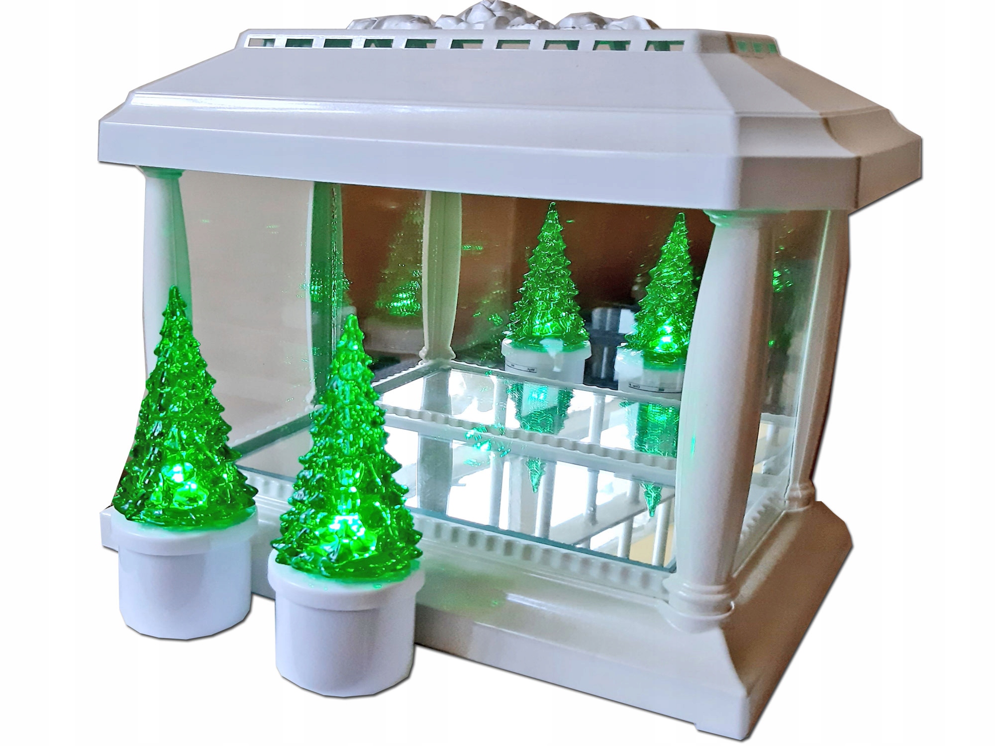 Znicz lampion PANTEON GŁADKI BIAŁY+2 CHOINKI LED