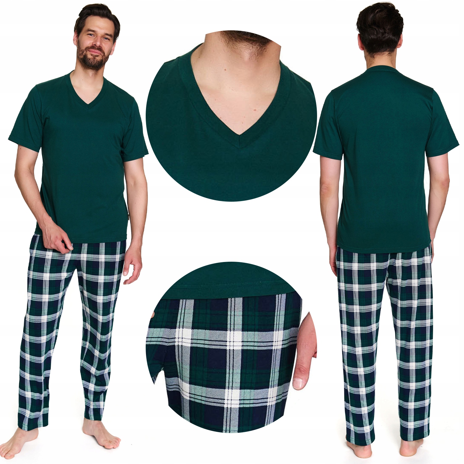 Doctor Nap PMB.7368 emerald bavlna kapsy zelená mřížka S Pyžamo